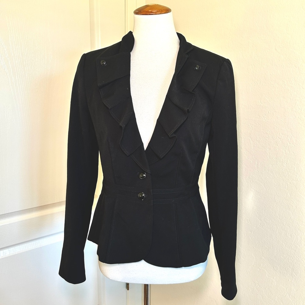 Chic Black Women's Ruffle Blazer